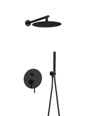 Classique Matte Noir Dans le mur Douche robinet Douche de pluie caché dans le mur laiton anneux Knurl Manche