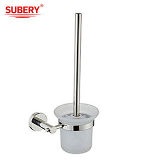 Oem Sus304 Porteur de pinceau de toilette en chrome poli Accessoires de salle de bain en verre classique rond