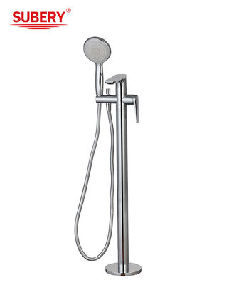Faucets de salle de bain en cuivre chrome à levier unique modernes OEM montés au sol