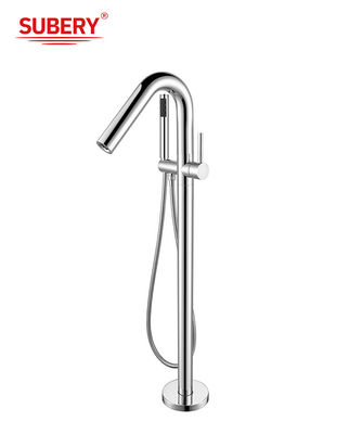 Faucets de salle de bain à sol montés en or rose en laiton chrome