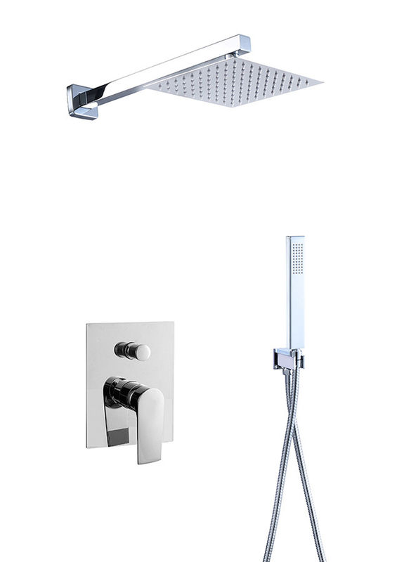 Un seul levier caché dans le mur Mélangeur de bain ou de douche avec déviateur Douche à la pluie Douche à la main Bain Matt Ruban de robinet en laiton noir