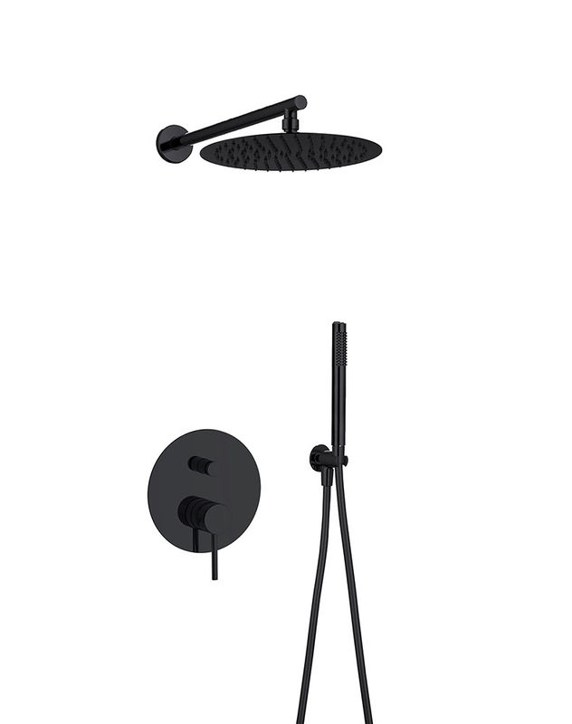 Classique Matte Noir Dans le mur Douche robinet Douche de pluie caché dans le mur laiton anneux Knurl Manche