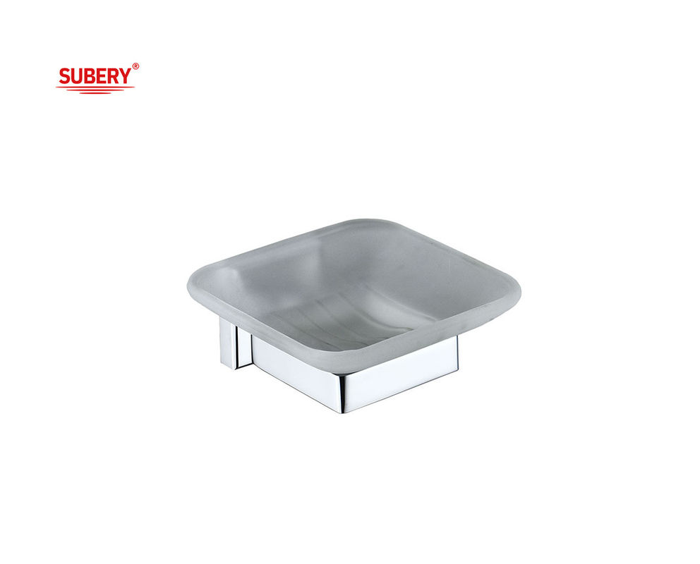 Porteur de savon en laiton salle de bains en verre couleur chrome haute qualité OEM base en laiton design carré