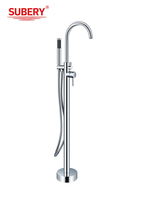 Faucet de salle de bain en laiton chrome autonome OEM à levier unique au sol monté avec un déviateur
