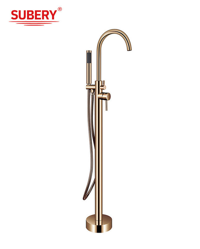 OEM à levier unique monture de plancher de robinet de baignoire debout libre avec détournement Rose Golden Brass