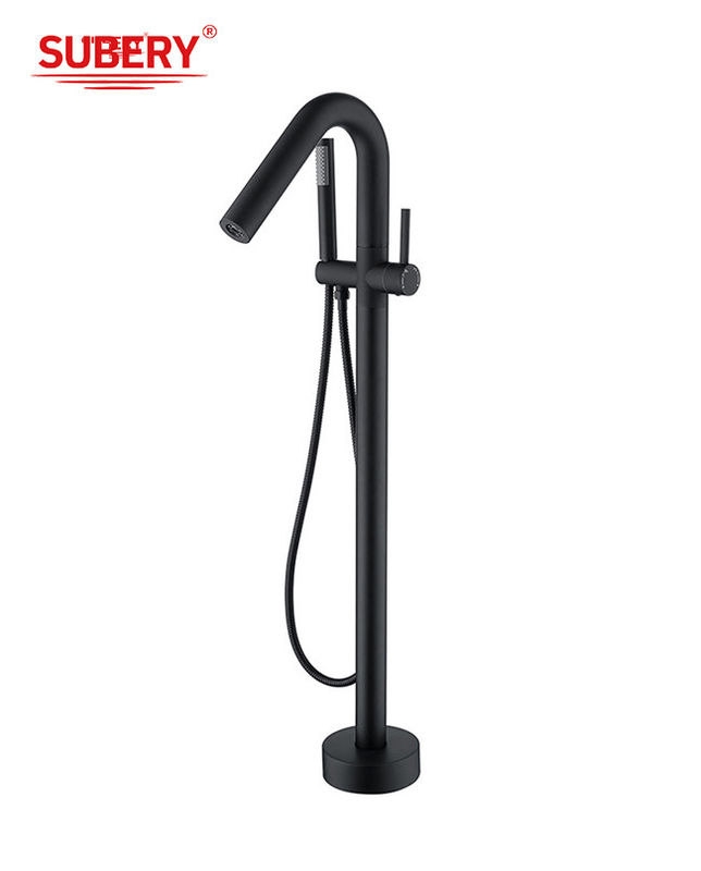 Faucets de salle de bain à levier unique montés au sol avec détournement Matt Noir Brass OEM