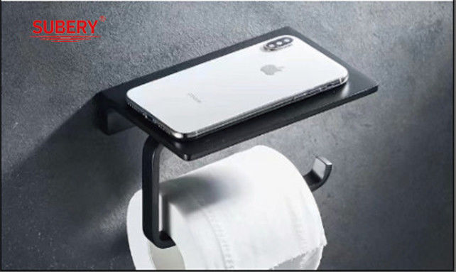 Porte-papier de toilette monté sur le mur de couleur noire avec étagère pour téléphone portable